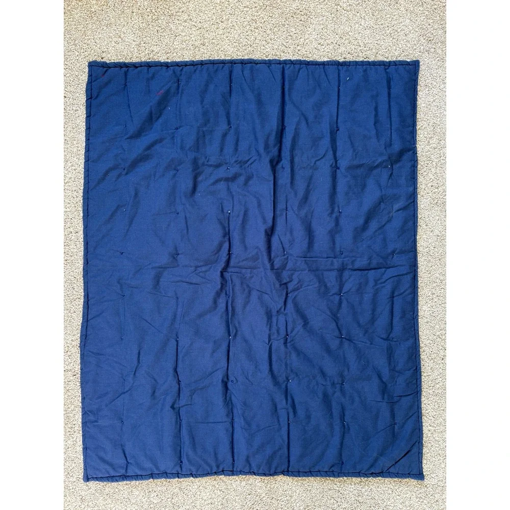 Vtg 1996 Denim Ted Bear Pockets ‎ Baby Blanket Navy Blue 32x40